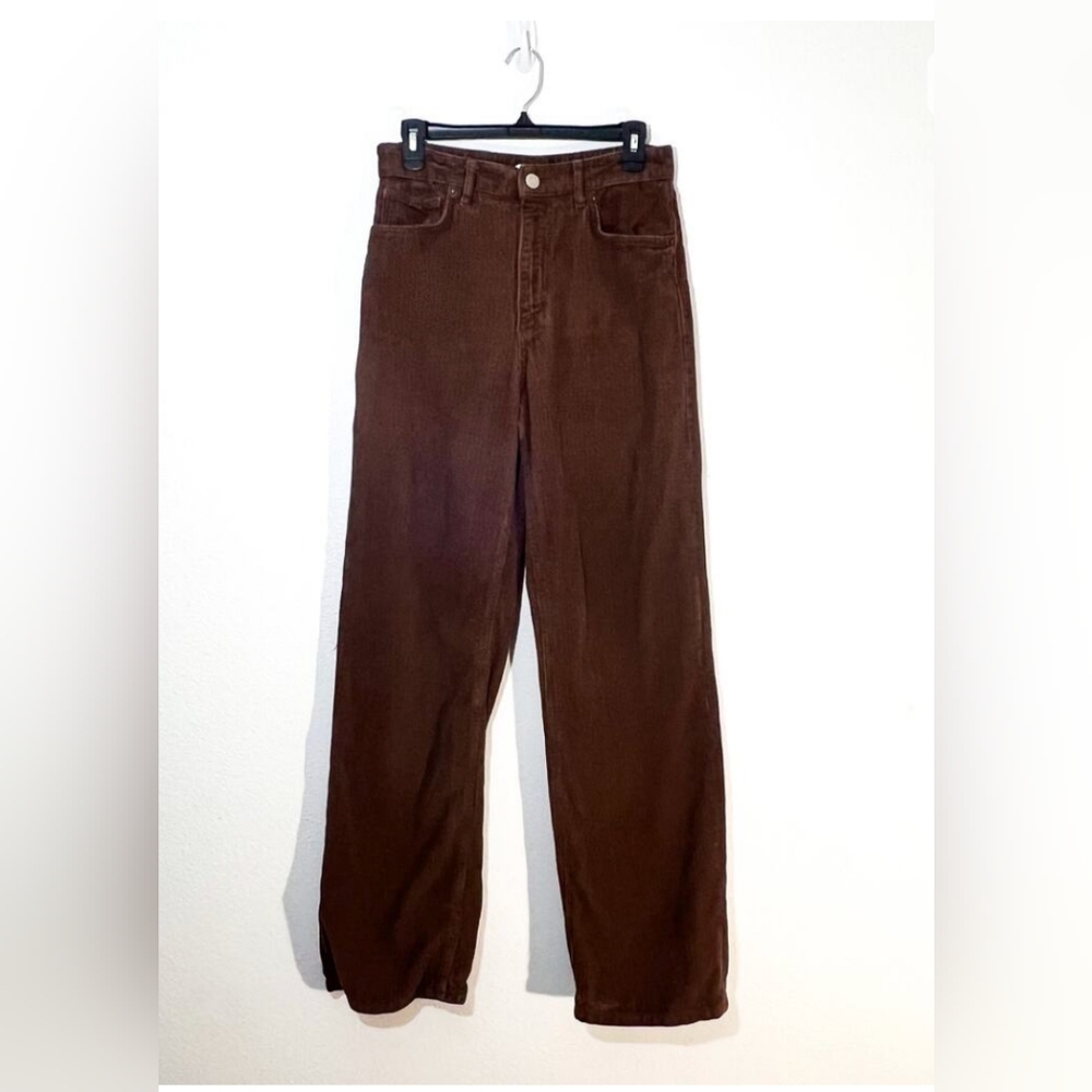 Zara Corduroy Pants Womens 8 Baggy Chocolate Brown Wide Leg Grandpacore Grunge